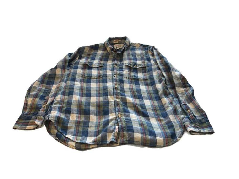 Lucky Brand Shirt Classic Fit Long Sleeves Pearl Snap Green Plaid Western Large